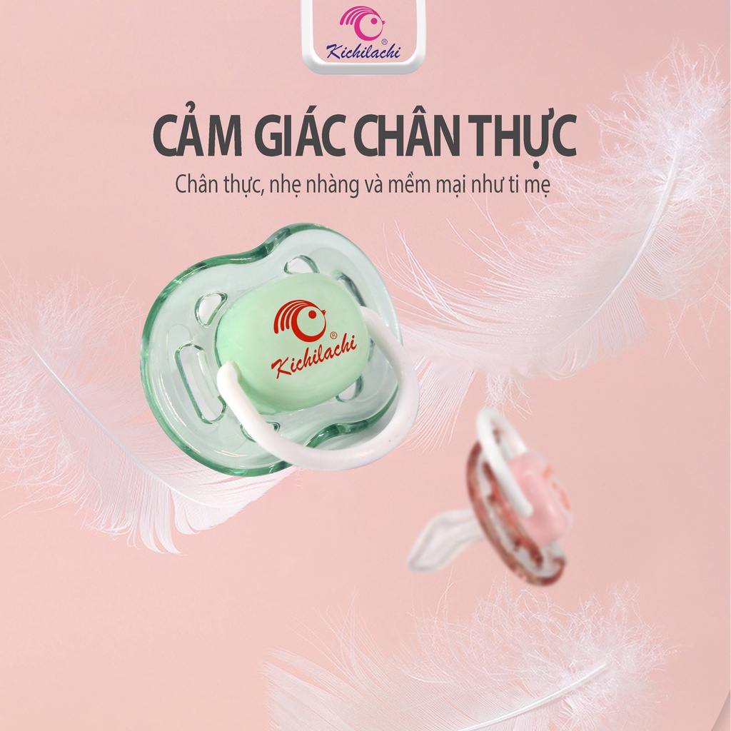 Ti Giả Chống Vâu Kichilachi Núm Vú Silicone Có Nắp Đậy, Thông Khí Tạo Cảm Giác Chân Thực Cho Bé