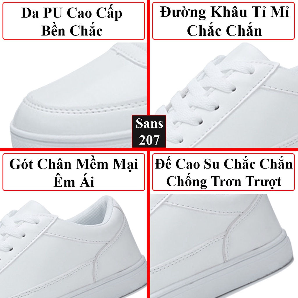 Giày thể thao nam full trắng đen Sans207 sneakers basic đơn giản buộc dây sport đế bằng