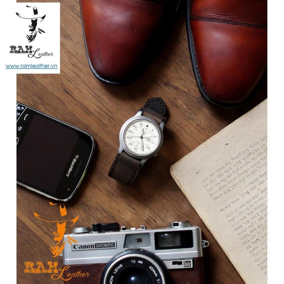 Dây Đồng Hồ Da Bò Cho Casio Ae1200 Whd Và Seiko 5 37mm  - Da Sáp Ngựa Điên Cực Chất +