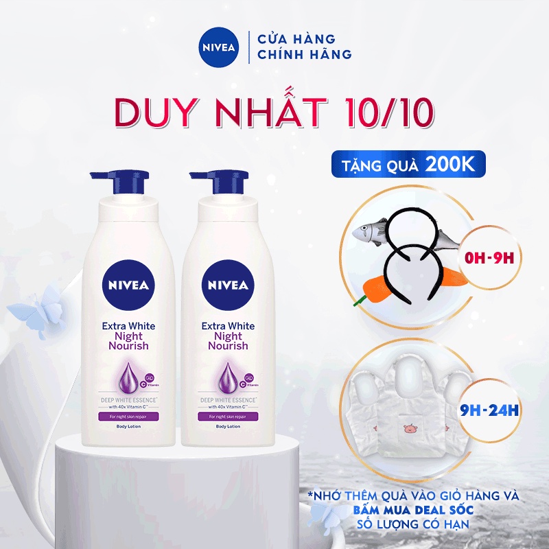 Bộ Đôi Sữa Dưỡng Thể Giúp Săn Da, Dưỡng Trắng Da NIVEA Ban Đêm | Vitamin C | Q10 (350 ml/chai) - 98412