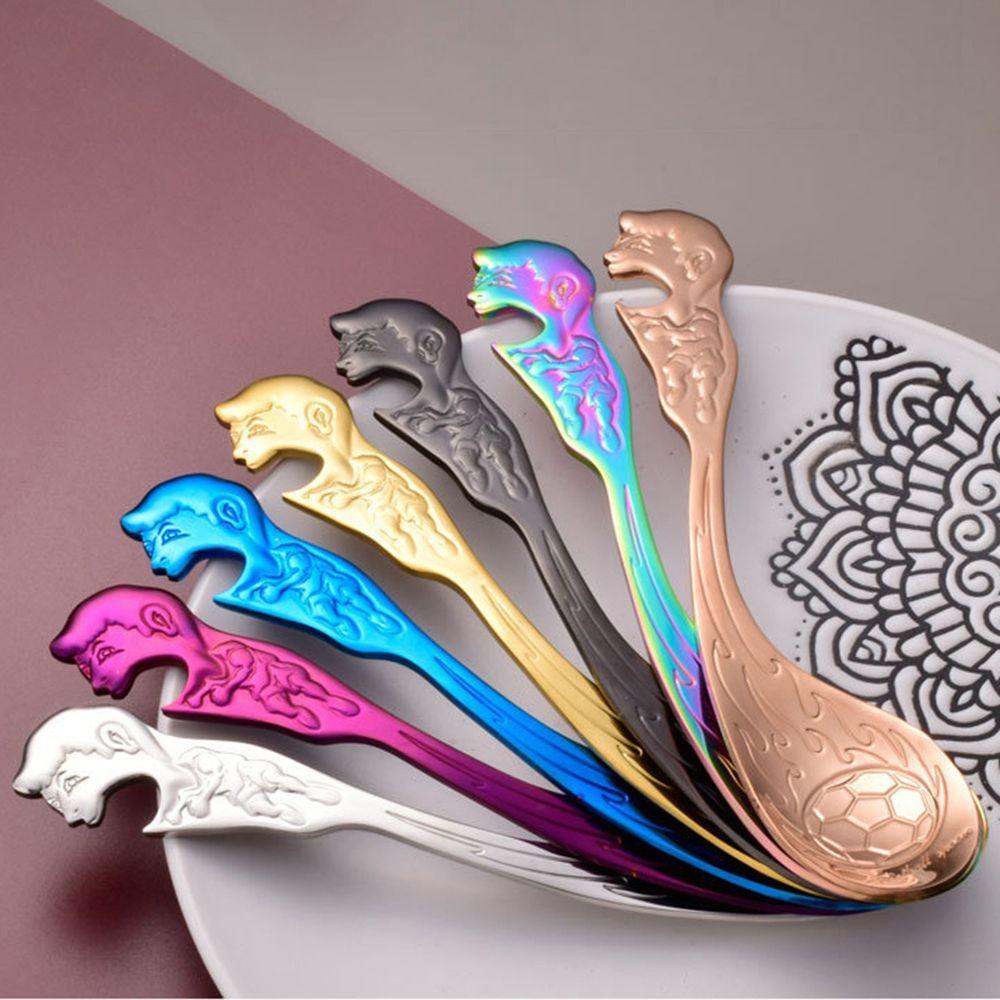 YIYU 1 Muỗng Ăn Tráng Miệng Viền Trơn Bằng Thép Không Gỉ Họa Tiết Bóng Đá Chất Lượng Cao