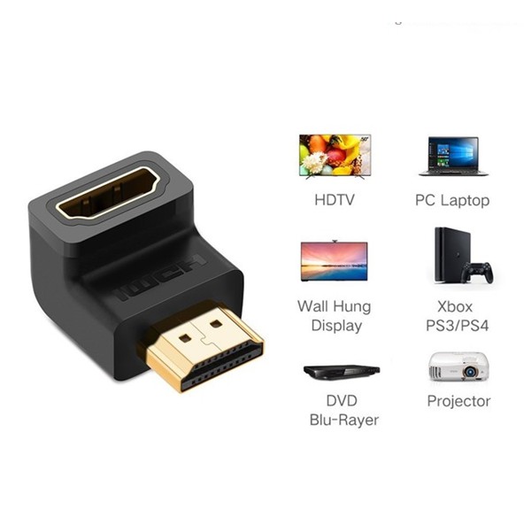 Đầu nối HDMI to HDMI 1 đầu đực 1 đầu cái bẻ 90 độ, bẻ lên Ugreen 20109 Hàng Chính Hãng