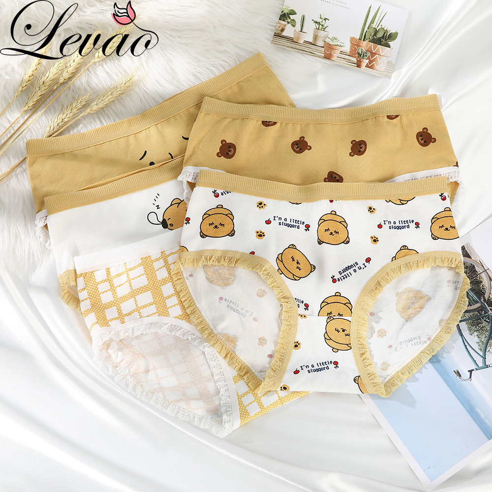 Quần Lót Levao Cotton Lưng Vừa In Hình Gấu Xinh Xắn Thoải Mái Cho Nữ