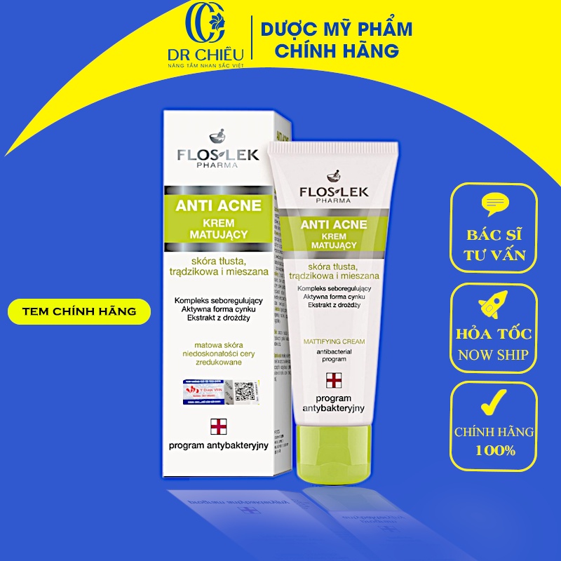 Kem kiểm soát dầu và điều tiết nhờn Floslek Anti Acne Mattifying Cream - Kem dưỡng Floslek Anti Acne Mattifying 50ml