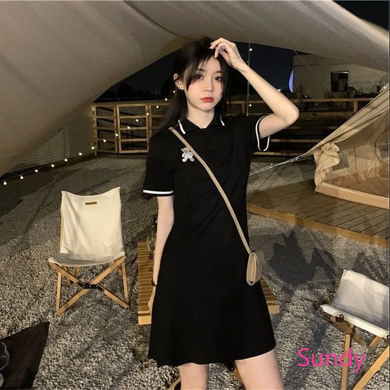 Plus Đầm Cổ Polo Thêu Họa Tiết Ngọt Ngào Thời Trang Mùa Hè Cho Nữ