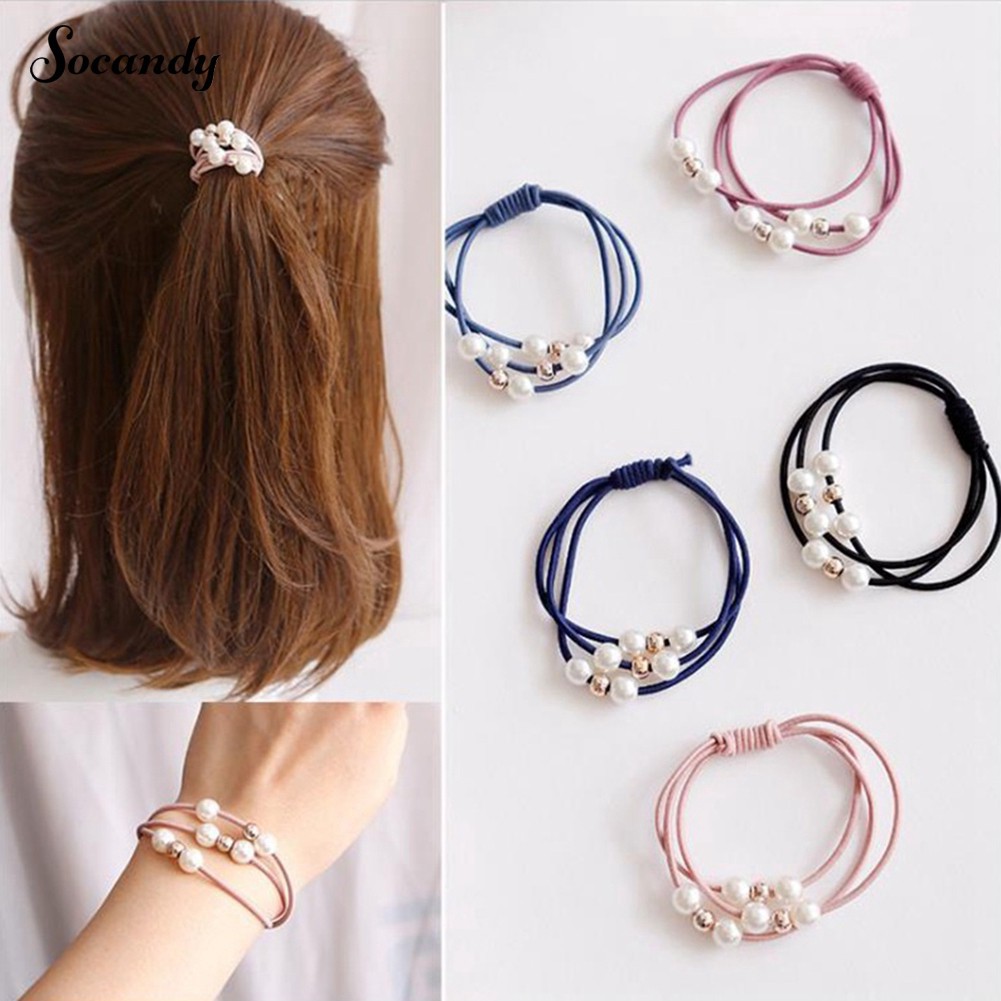 Dây Cột Tóc Nhiều Lớp Đính Ngọc Phong Cách Hàn Quốc Cho Nữ