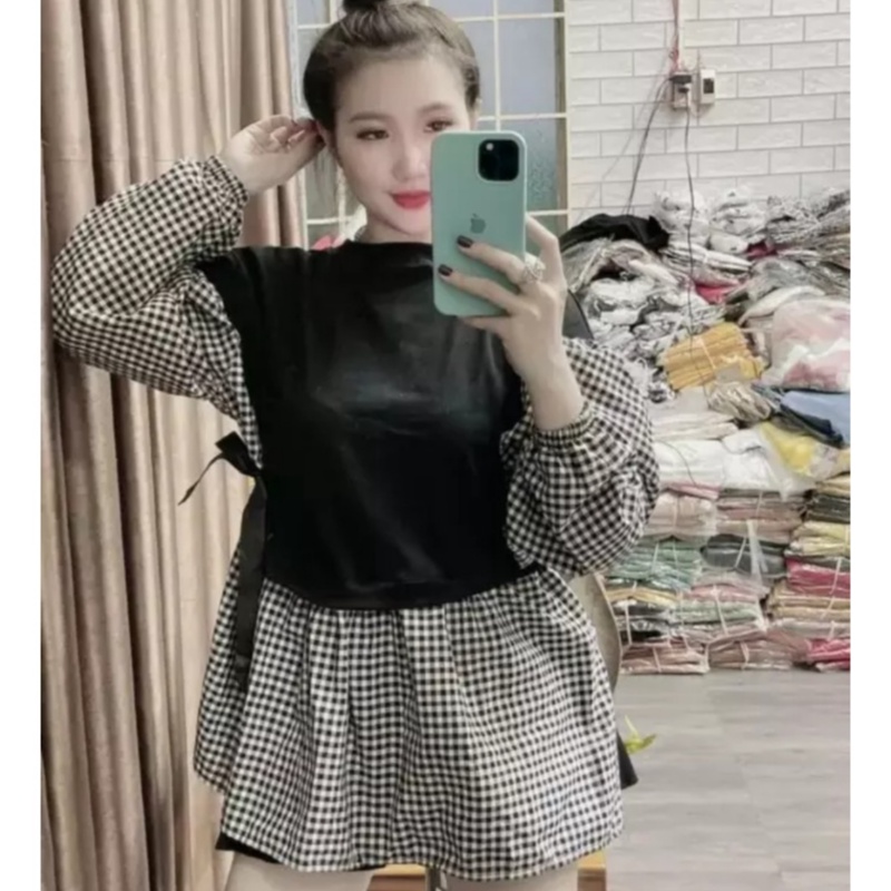 Áo BABY DON  phối họa tiết nữ _ Áo Kiểu