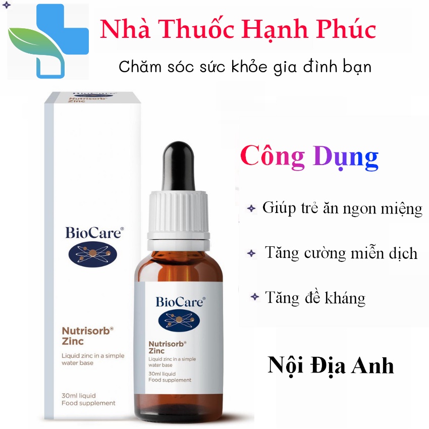 Kẽm nước BioCare Nutrisorb ZinC, Anh (30ml dạng giọt) tăng cường đề kháng cho trẻ sơ sinh từ 1 tháng tuổi - NT Hạnh Phúc