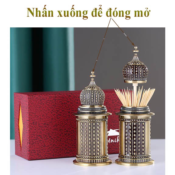 Lọ đựng tăm cao cấp hình tháp nắp tháo hình tháp cổ điển phong cách châu Âu độc đáo HT79