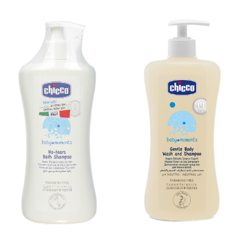 Sữa Tắm Gội Cho Bé Dưỡng Ẩm Chicco Chai 200ml và 500ml, Chống Rôm Sẩy An Toàn Cho Trẻ Từ 0M+