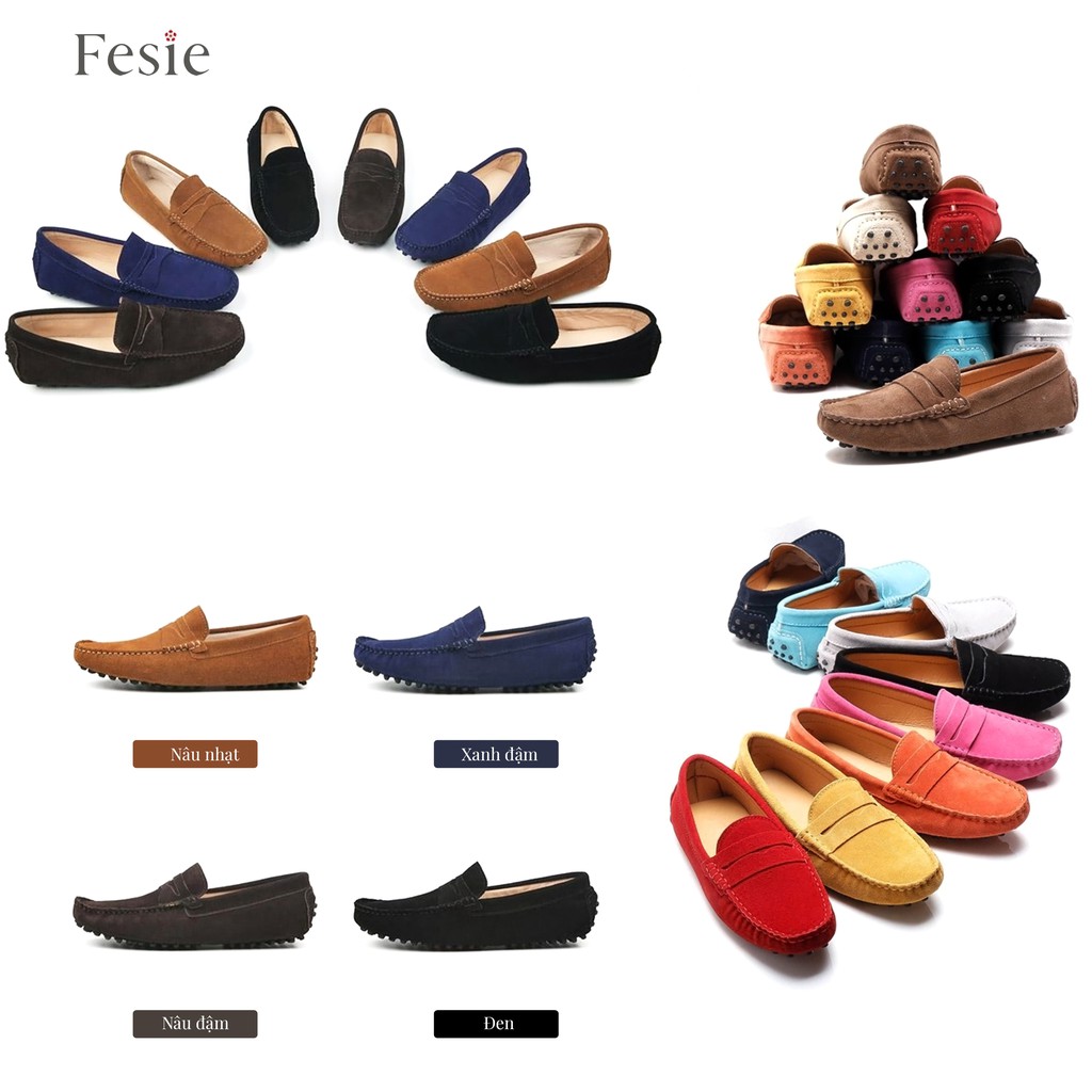 Giày Lười Nam, Giày Mọi Nam Da Bò Lộn Cao Cấp, Màu Đen và Nâu - Fesie Leather Moccasins 🎁