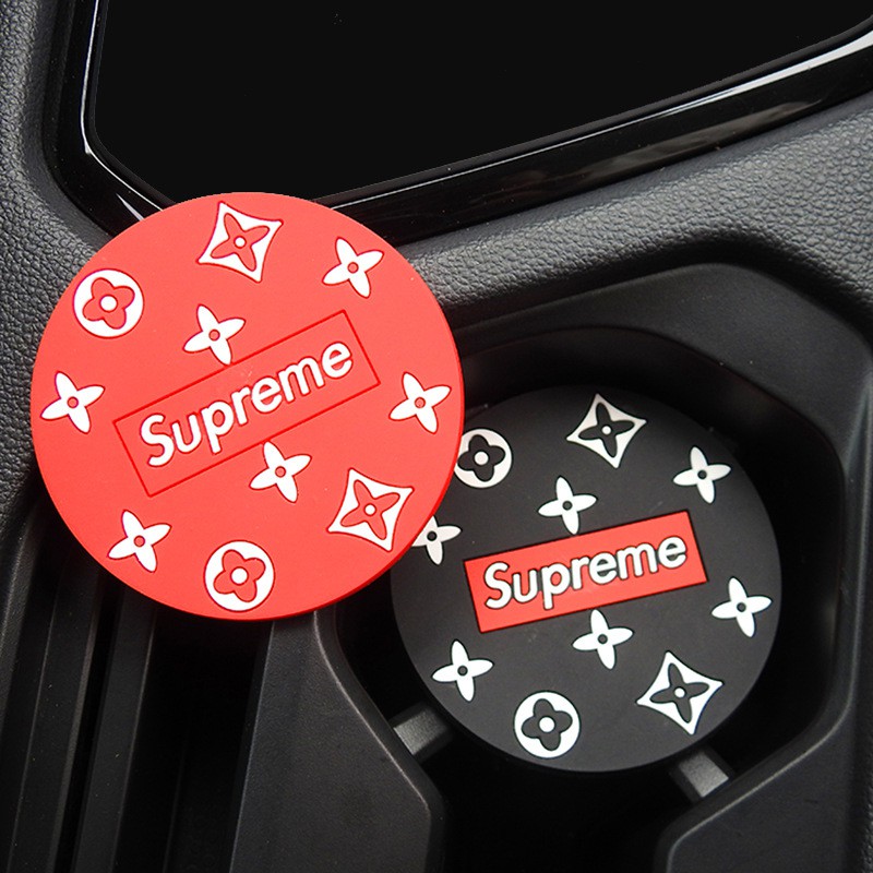Tấm lót ly mềm hình tròn in chữ Supreme đa năng tiện dụng cho xe hơi