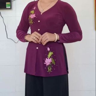 Bộ Áo bà ba tay dài hoa sen