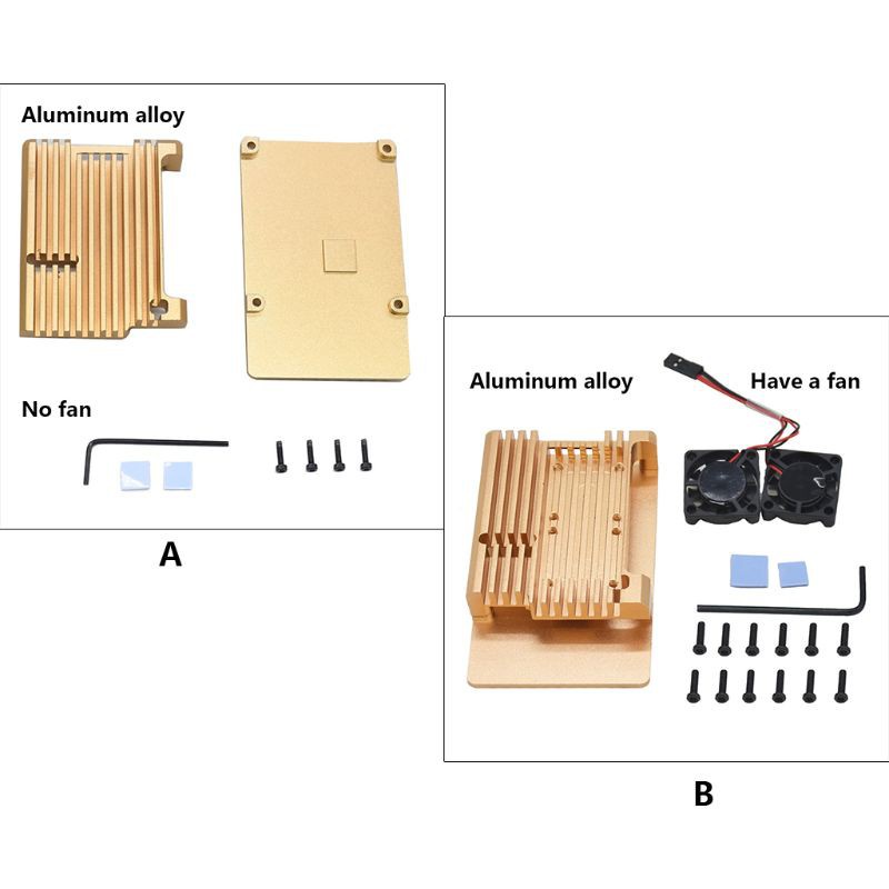 Hộp Tản Nhiệt Vỏ Nhôm Vàng Cho Raspberry Pi 4 Model B