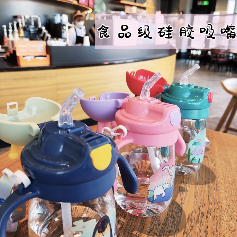 Bình nước vương niệm trẻ em cầm tay, cốc ống hút cho bé đi học