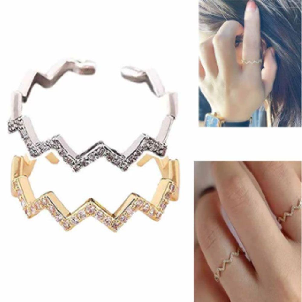 CACTU Nhẫn Gợn Sóng Màu Sắc Bạc Cho Nữ