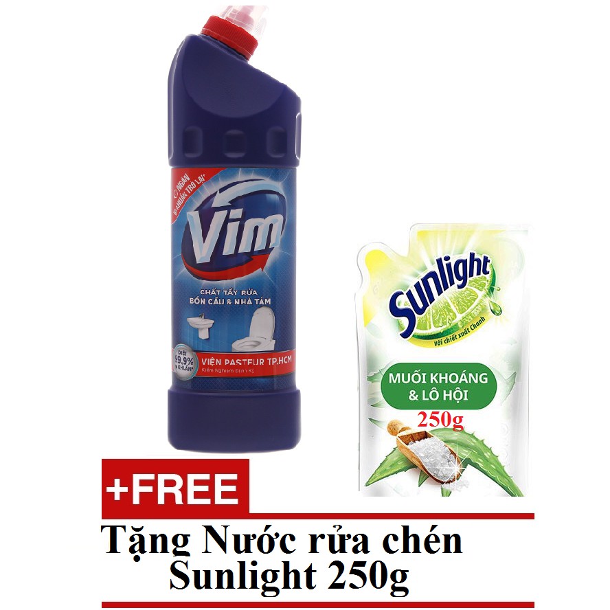 Nước tẩy bồn cầu, nhà tắm Vim Diệt khuẩn chai 900ml