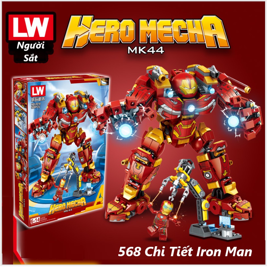 [568 Chi Tiết - Iron man] Bộ Đồ Chơi Lắp Ráp Xếp Hình Mô Hình Người Sắt, Iron Man Hulkbuster, Marvel – SIÊU TO