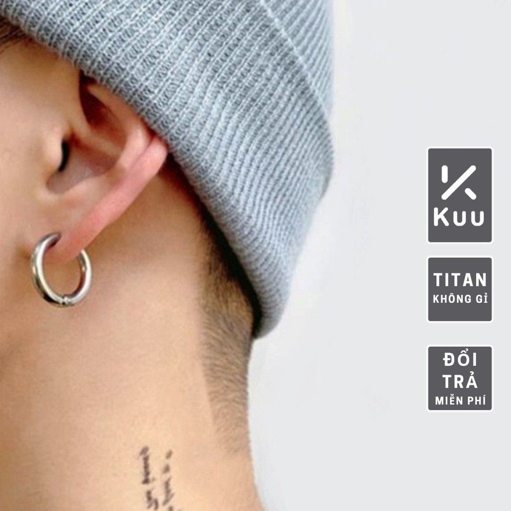 Khuyên tai tròn dạng kẹp nam nữ Kuu Studio màu bạc đen đơn giản đẹp nhỏ xinh - HT Kẹp tròn