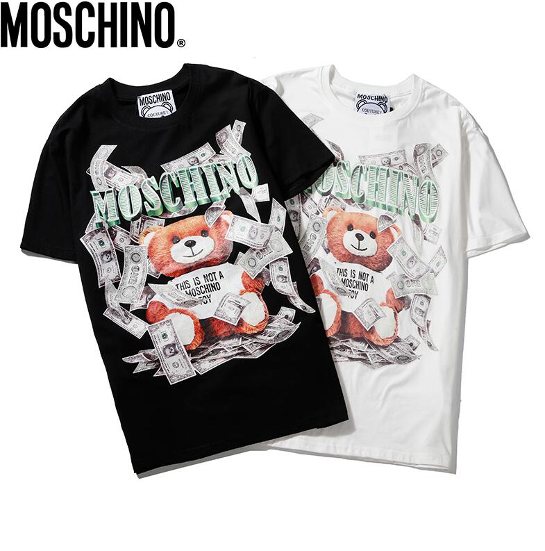 Áo thun tay ngắn in hình gấu Moschino may mắn thời trang