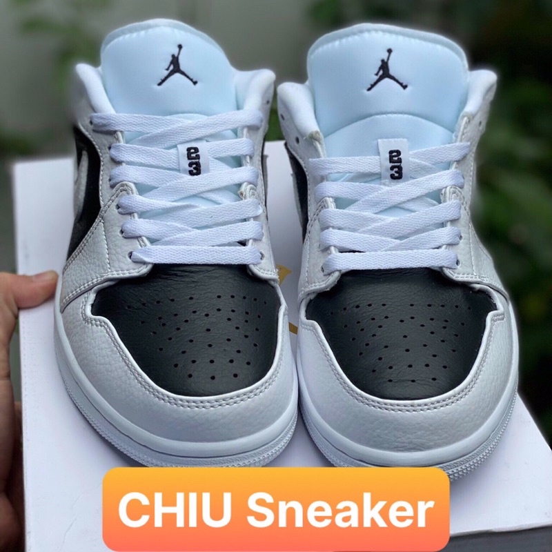 Giày thể thao sneaker Jordan 1 low Panda trắng đen giày cổ thấp da bò có văn nhăn