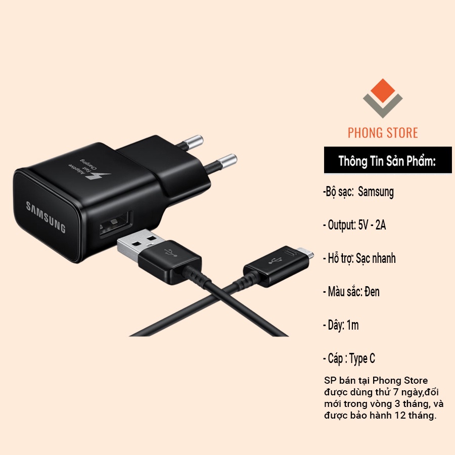 Bộ sạc nhanh samsung, dây cáp sạc type c Quick Charge 2.0 dùng cho điện thoại S8 S9 S10 - phong store