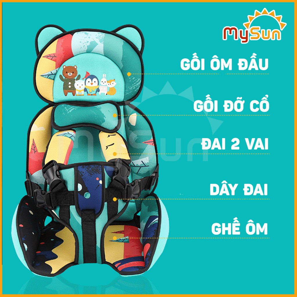 Ghế ngồi 🌸Ô TÔ🌸 trẻ em cho bé 1,2,3,4,5 tuổi | Đai an toàn ghế ngồi xe hơi oto cho em bé có Gối đỡ cổ, Ôm hông - MYSUN