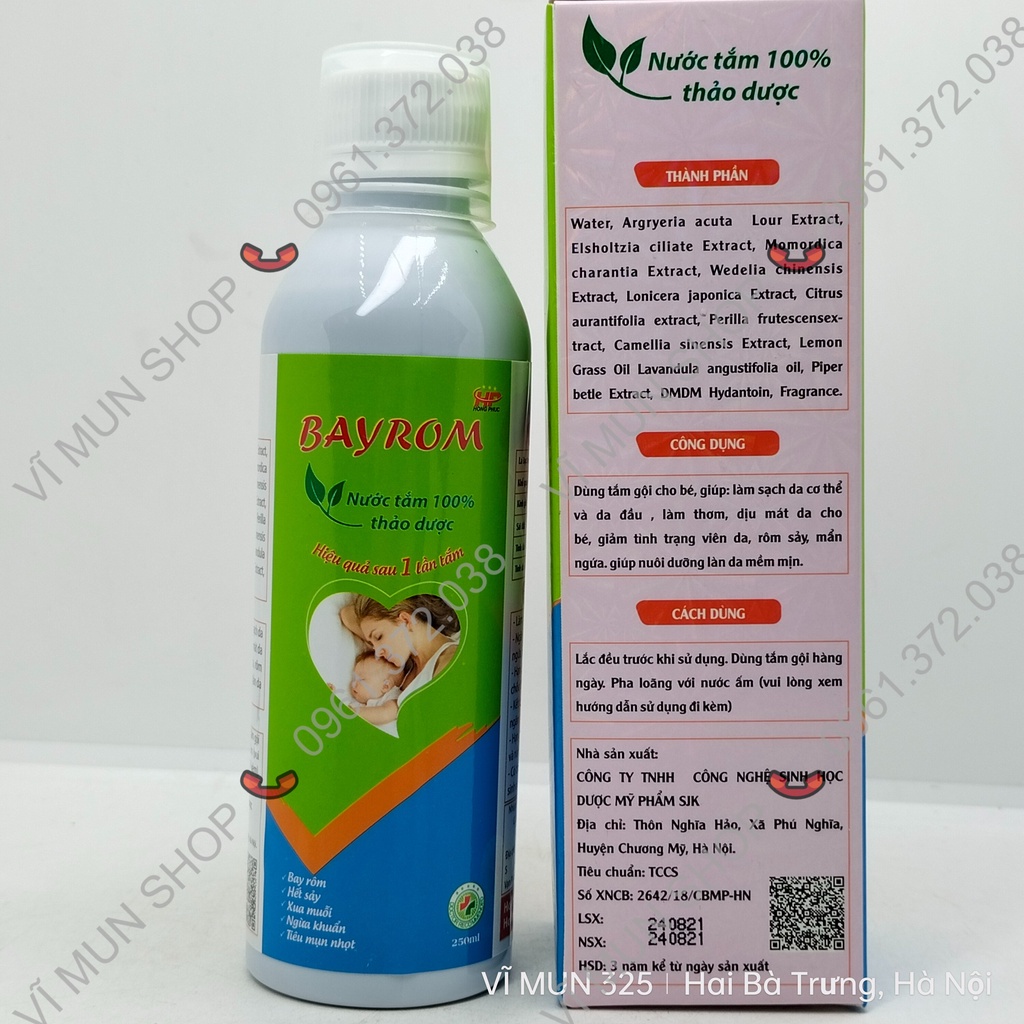 Nước tắm BayRom 100% thảo dược  - Hết rôm, sảy, xua muỗi, ngừa khuẩn