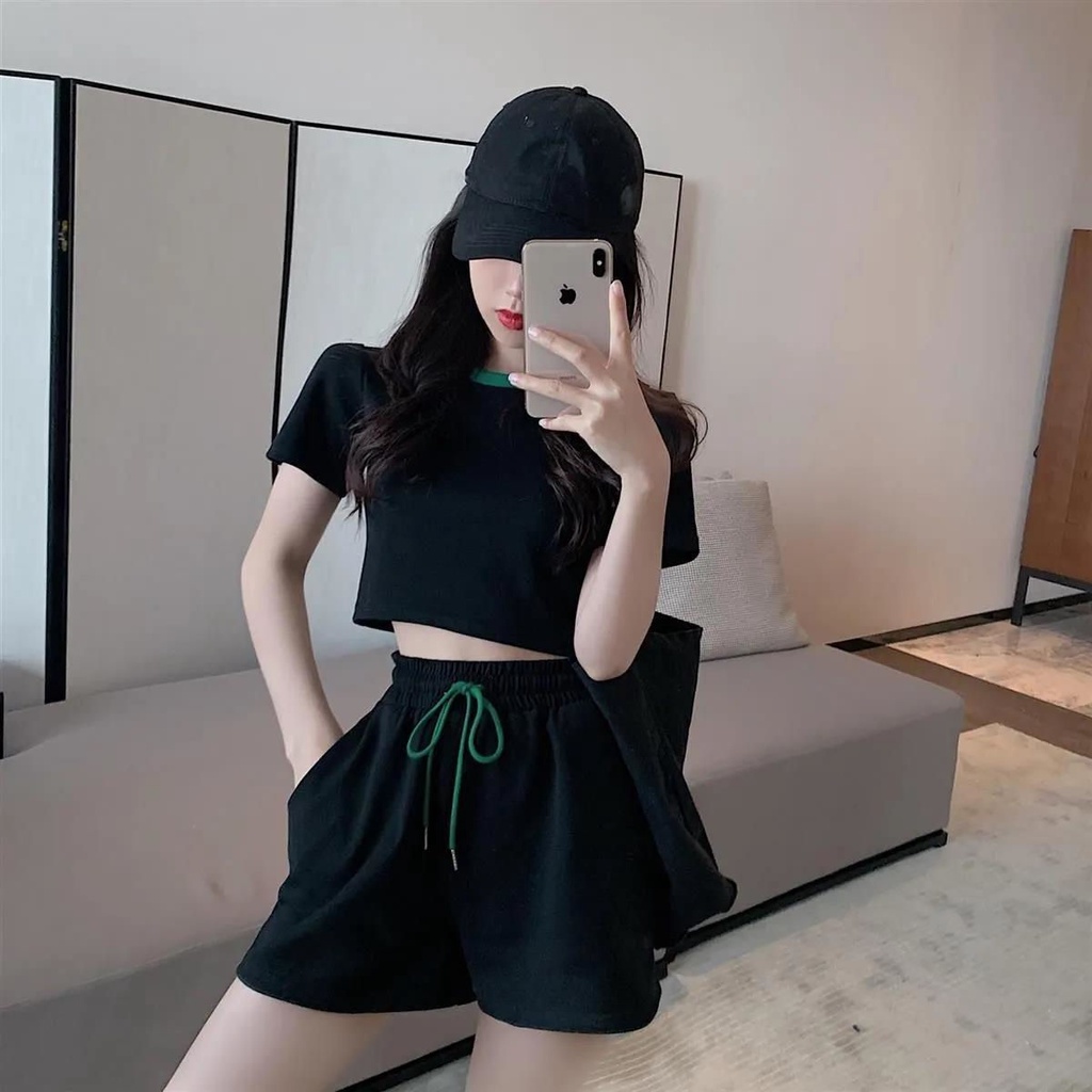 Set đồ vải thun quần ngắn hai mảnh dành cho tập luyện thể thao yoga mùa hè 2022