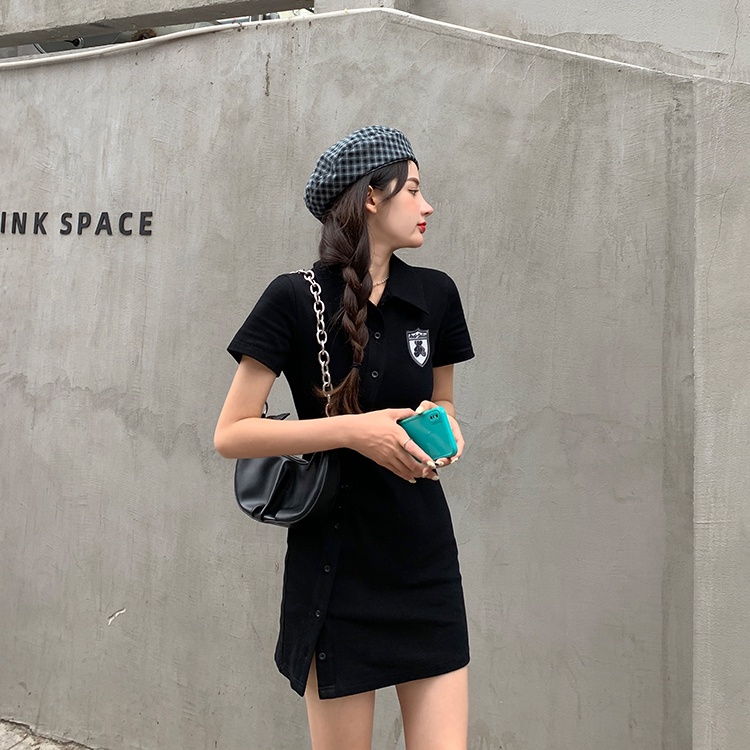 Đầm Perty cổ polo dáng ôm phối nút thời trang Hàn Quốc cho nữ
