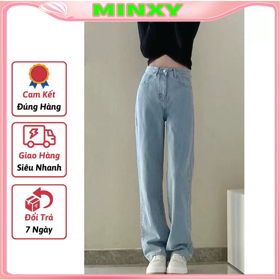 Quần Jean Nữ Lưng Cao Ống Rộng Dáng Suông Dài Qua Chân Kiểu Túi Truyền Thống Đơn Giãn Dễ Phối Áo Croptop | BigBuy360 - bigbuy360.vn