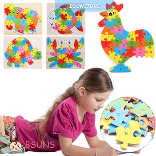 『BSUNS』 Hot Animal Puzzle Toys Ability Improvement Teaching Aids Wooden Alphabet Jigsaw Puzzle Toy Intellect Development Kids Gift Funny Cute Animals Educational Learning