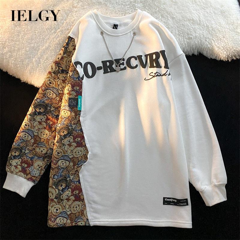 Áo sweater IELGY dài tay dáng rộng in hình gấu phong cách cổ điển cho nữ