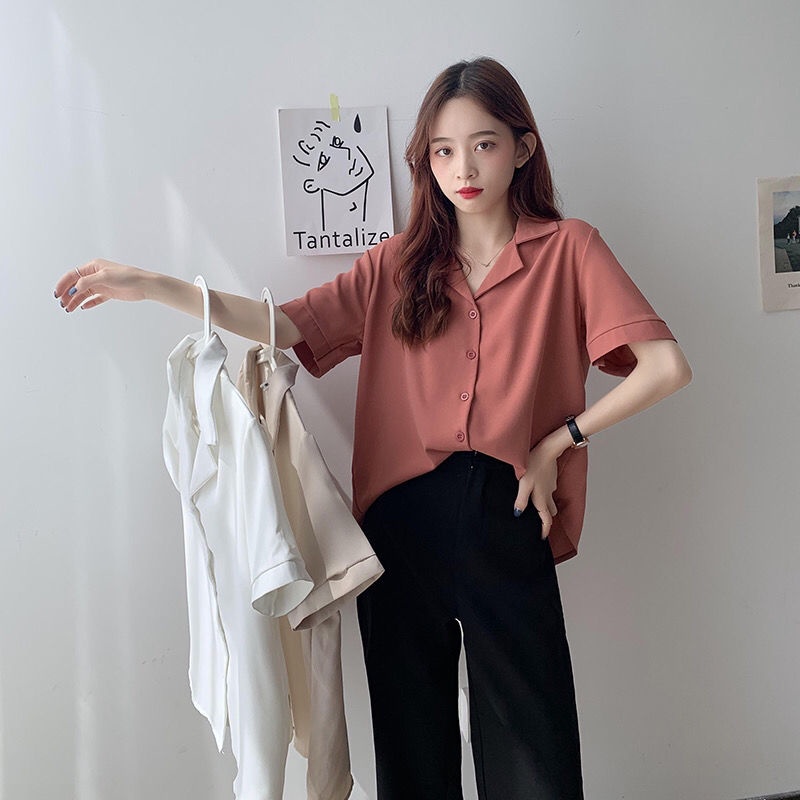 Áo sơ mi voan tay ngắn phong cách Hàn Quốc cho nữ