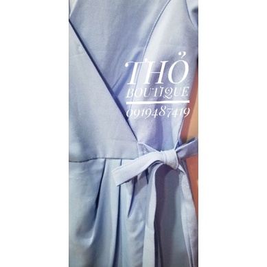 Jumpsuit ngắn FOREVER21 tay lỡ cổ V vạt chéo thắt nơ xanh da trời baby blue pastel