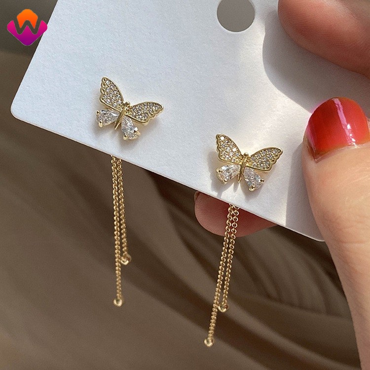 Bông Tai Mạ Bạc 925 Hình Bướm Đính Đá Zircon Mới
