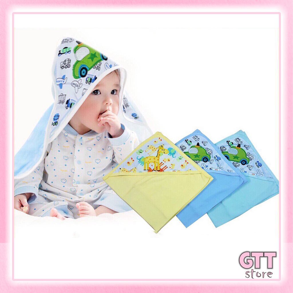 Chăn ủ hè thêu hình cotton Fusi có mũ mềm mịn dùng bốn mùa cho bé KHTAM05