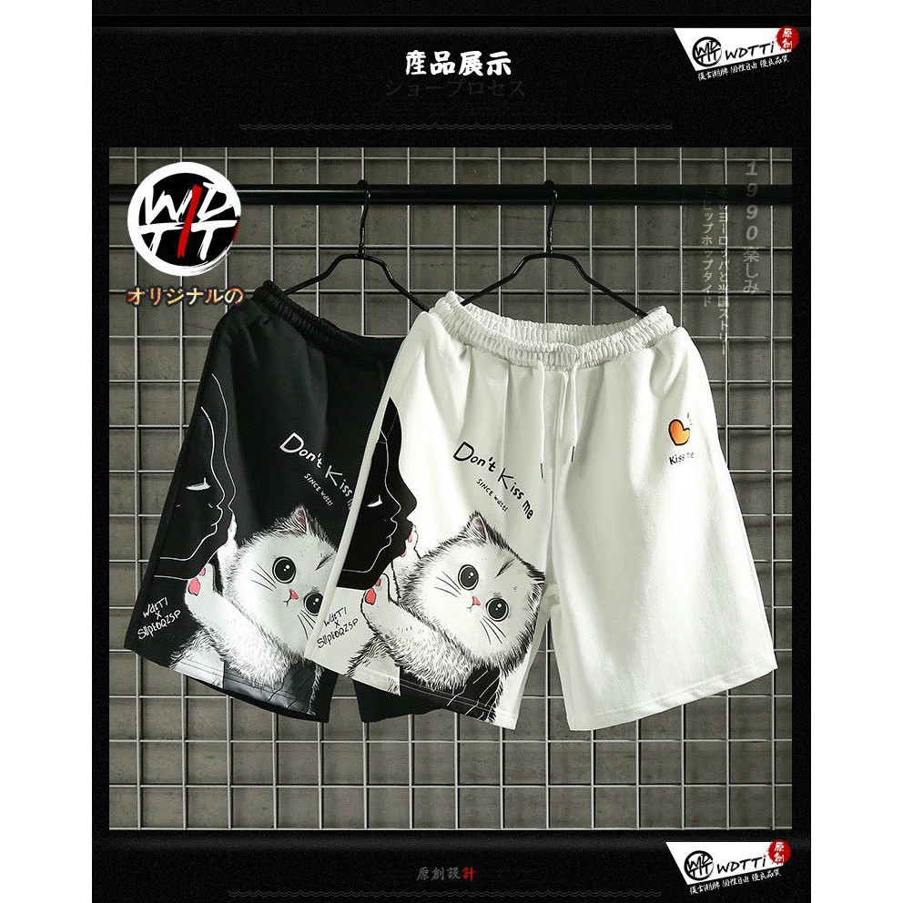 Quần short poly in hình mèo co giãn 4 chiều mềm mịn