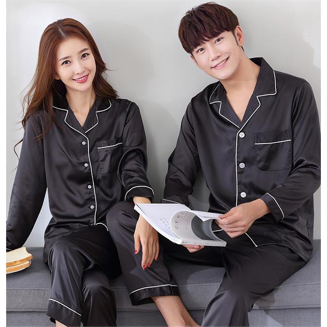 Pijama Đôi Nam Nữ Lụa Cao Cấp mầu đen Bộ dài (Có Ảnh Thật + Clip)