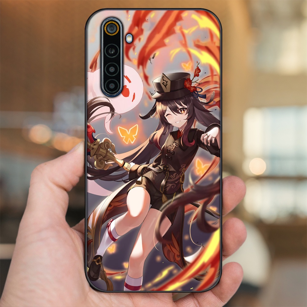 Ốp lưng Realme 6, 6 Pro viền đen in hình Hutao Genshin Impact