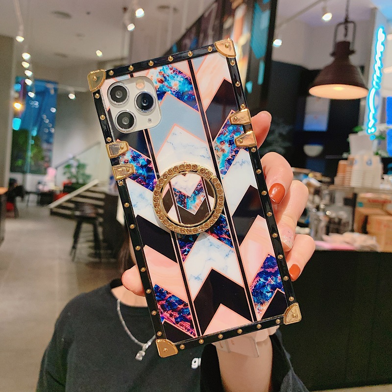 Ốp điện thoại vuông kèm giá đỡ đính kim cương nhân tạo cho iPhone 11 12 Pro x xmax XR i7 7 8plus