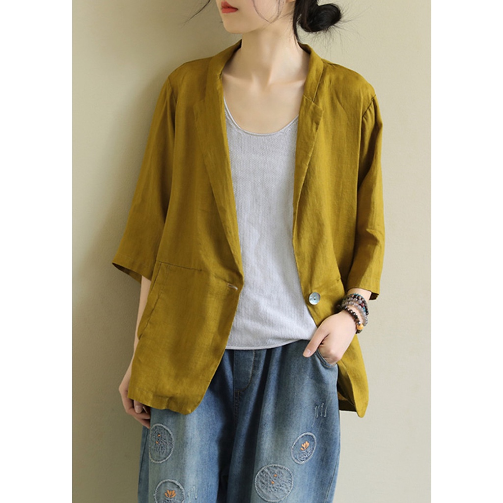 Áo vest blazer linen tay lỡ túi chéo