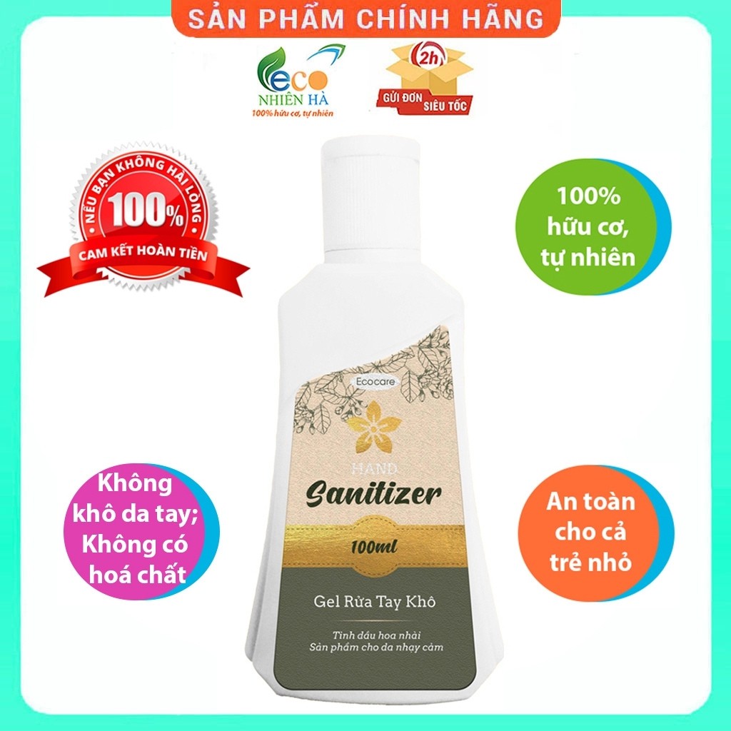 Gel rửa tay khô nhài sát khuẩn siêu nhanh ECOCARE 100ml, không khô da tay, an toàn trẻ nhỏ