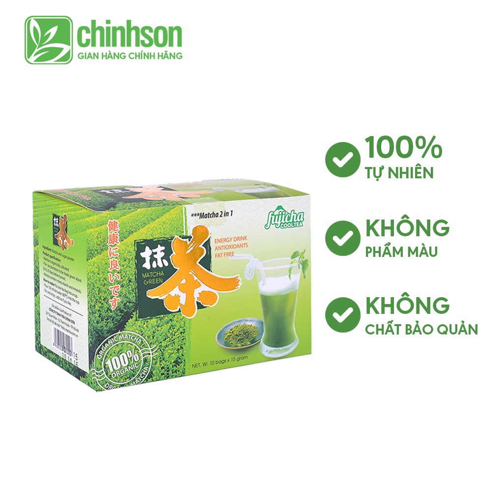 Bột Trà Xanh Matcha Chính Sơn Fuji Green Tea 100% tự nhiên - Nguyên liệu pha chế đồ uống [15g x 10 Gói]