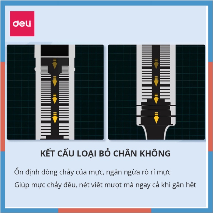 Bút gel ký mực xanh ngòi 0.5mm Deli nhanh khô nét viết đều đẹp thân bút trong suốt kiểm tra lượng mực 20230