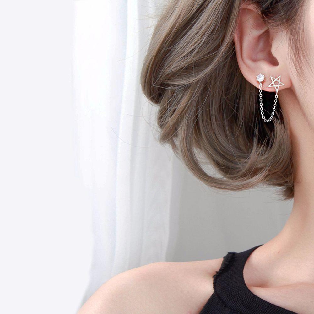 Bông Tai Dạng Xích Hình Ngôi Sao Năm Cánh Đính Đá Phối Tua Rua Thời Trang Cho Nữ