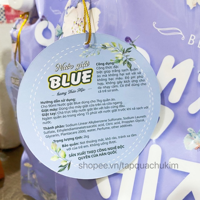 TÚI 2KG NƯỚC GIẶT HÀN QUỐC BLUE GIỮ MÀU QUẦN ÁO THƠM NHƯ HOA