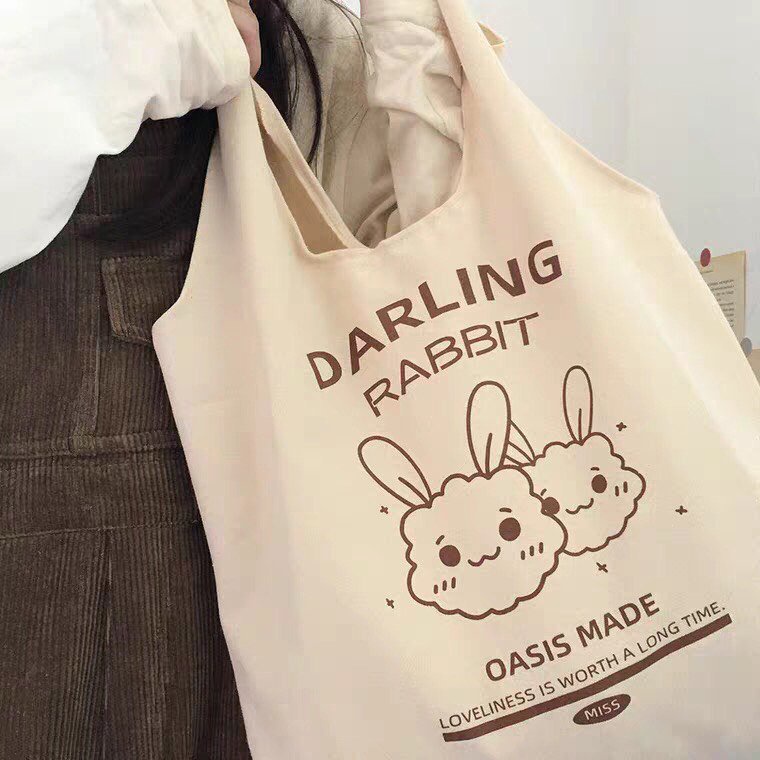 Túi tote in thỏ Darling Rabbit TT15 chất liệu vải kaki hàn kích thước 30*36 cm -Teenstore.365