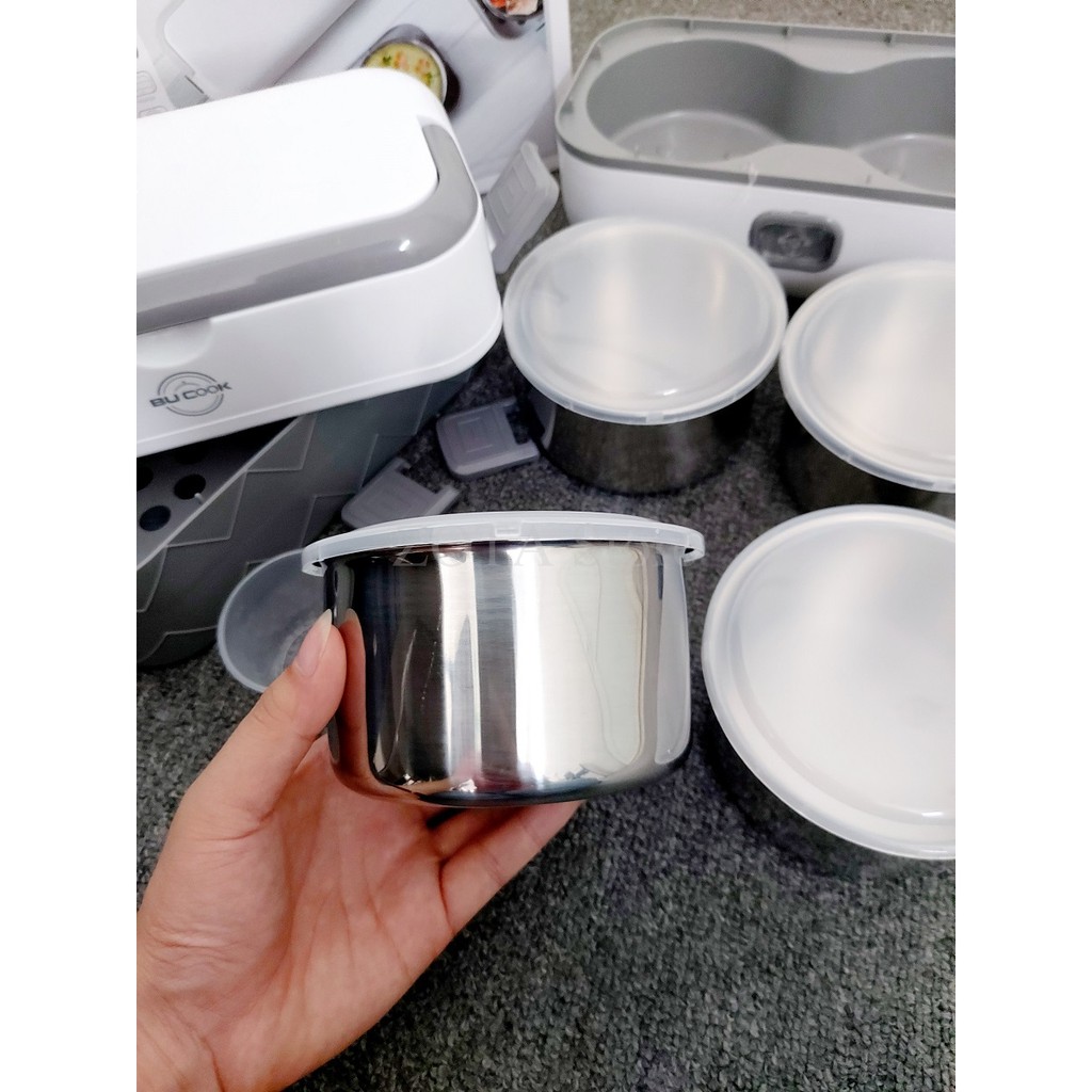 Hộp Cơm Cắm Điện Văn Phòng BUCOOK - Hộp Cơm Giữ Nhiệt 2 Tầng 4 Ngăn Inox