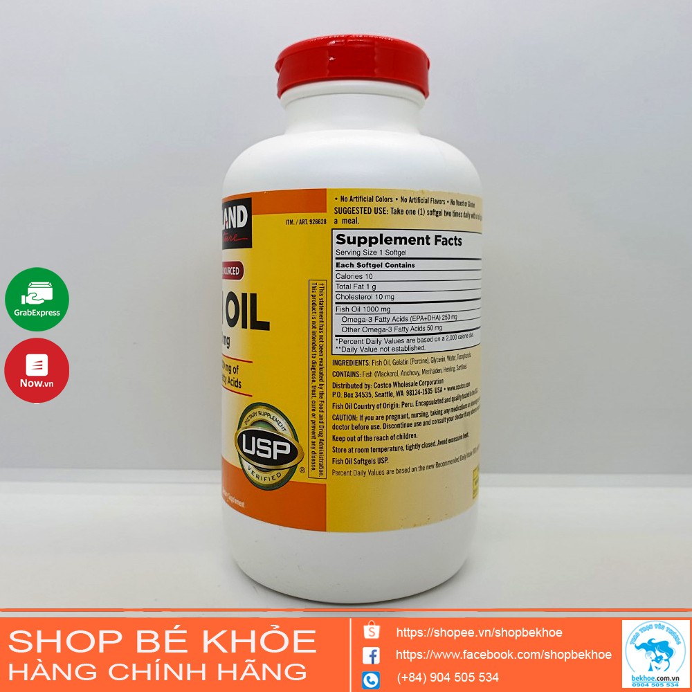 Viên uống dầu cá Fish Oil Kirkland - Omega 3 Fish Oil 1000mg Kirkland 400v của Mỹ